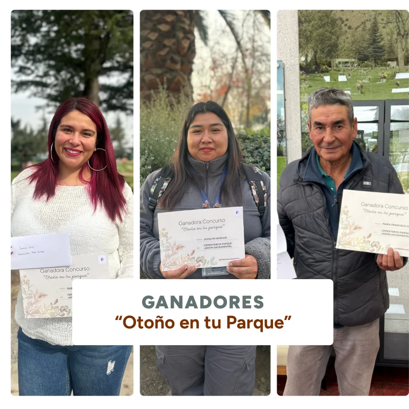 Ganadores del concurso Otoño en tu Parque Jardín Sacramental recibiendo su reconocimiento tras participar con fotografías que capturan la belleza otoñal de los parques.